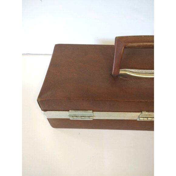 Vintage Audio Cassette Brown Metal & Leather With Handle 13" - Picture 9 of 10